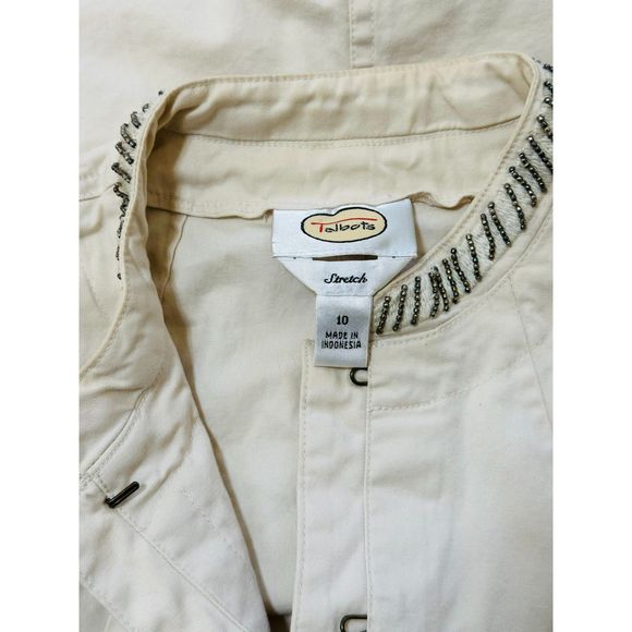 Talbots Women's Stretch Nehru Jacket Size 10 With Bronze Beading Detail - Picture 2 of 4